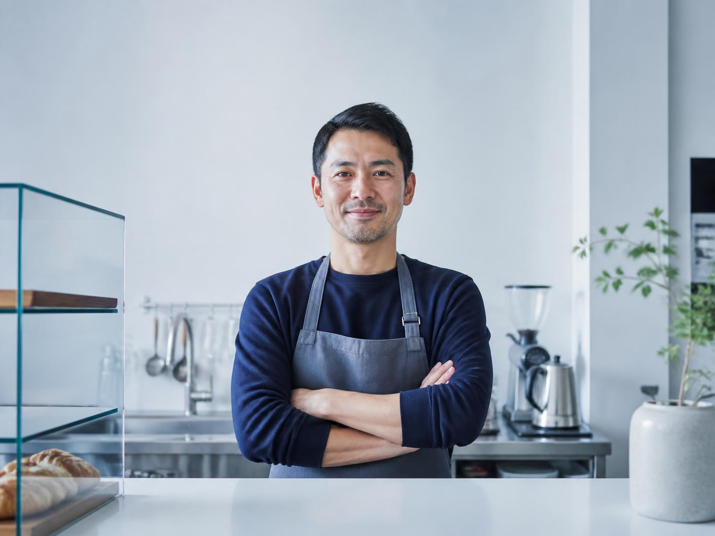Owner of a small food business standing behind the counter